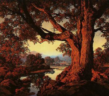 Maxfield Parrish : Riverbank in Autumn